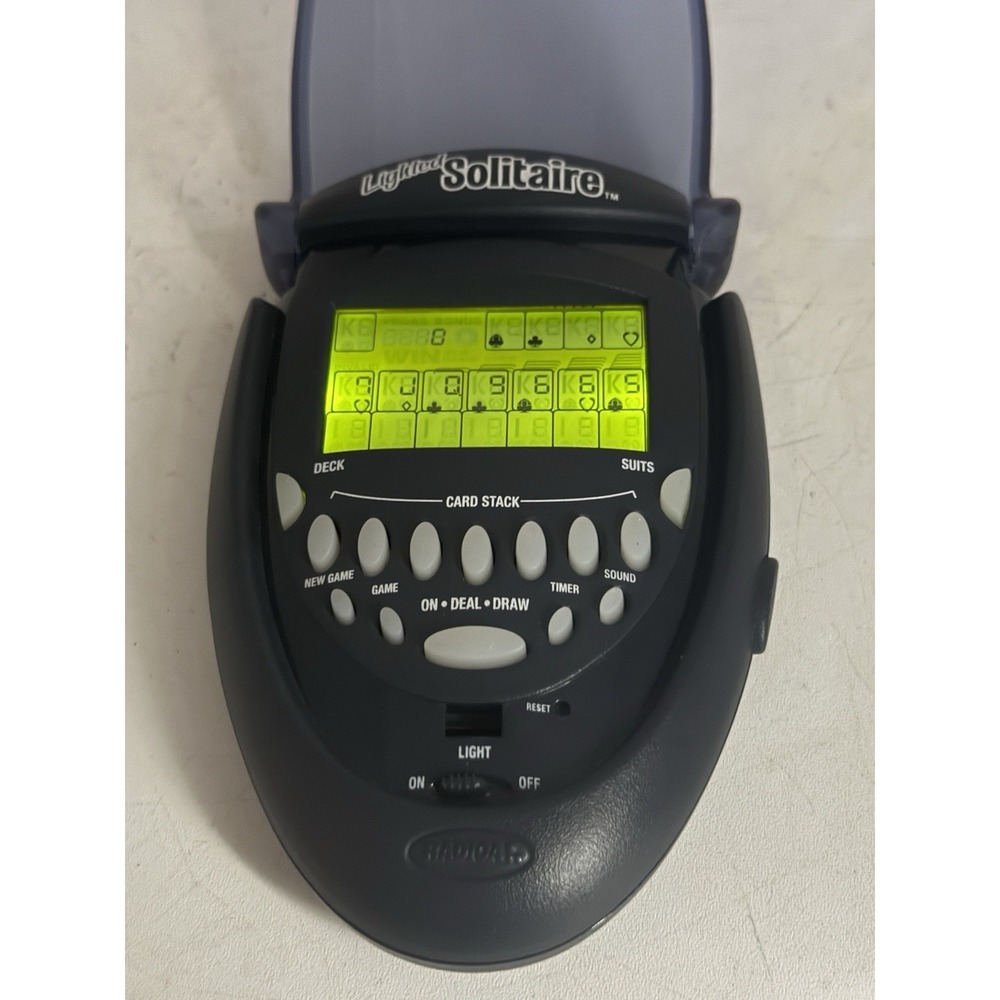 VTG Radica Lighted Solitaire Blue Handheld Electronic Game 2003 Flip-Top Tested